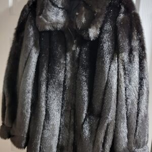 Like New-Dennis Basso faux fur coat, black color. Size M'-Dust Cover Included